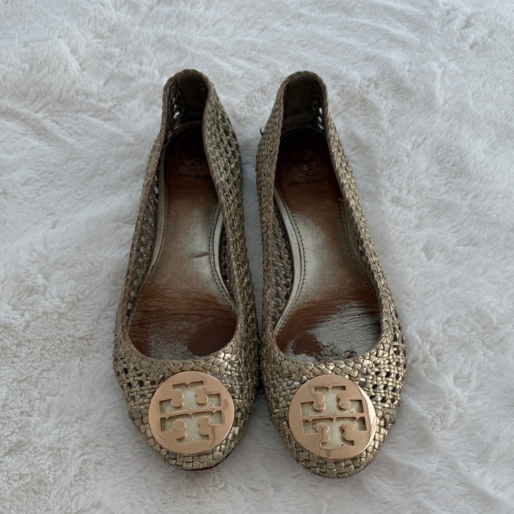 Tory Burch Metallic Woven Flats